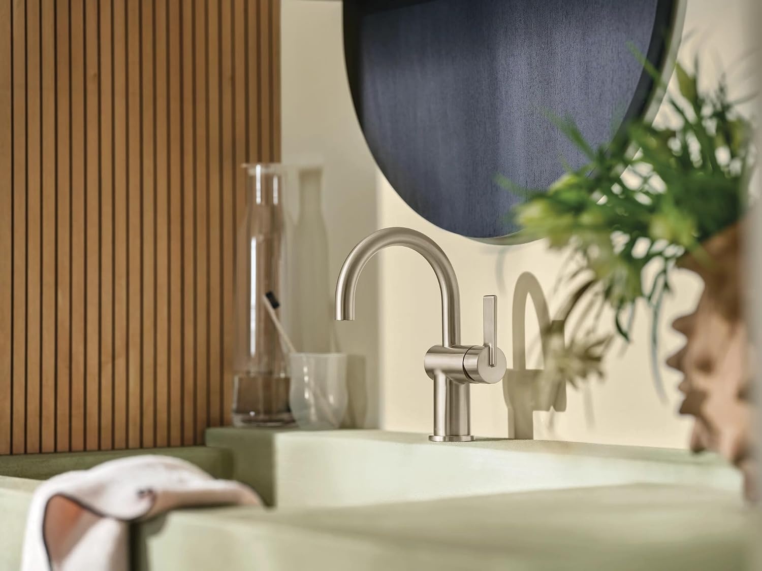 image:imageMoen 6221BN Cia Single Handle Bathroom Sink Faucet with Optional Deck Plate Included Brushed Nickel