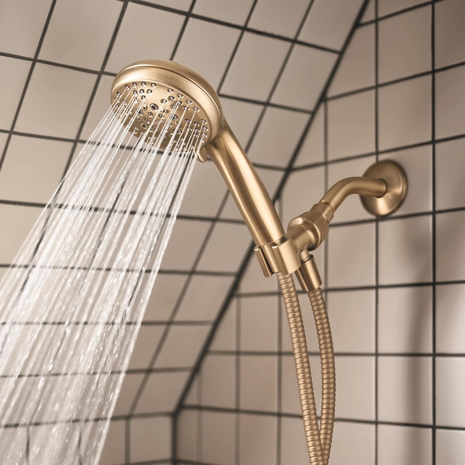 image:imageMoen 82775BL Beric SingleHandle Tub and Shower Faucet with Handshower and Metal Hose Valve Included IPS Tub Spout Matte BlackBronzed Gold
