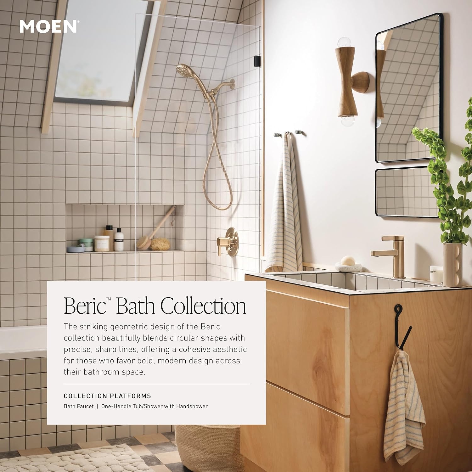 image:imageMoen 82775BL Beric SingleHandle Tub and Shower Faucet with Handshower and Metal Hose Valve Included IPS Tub Spout Matte BlackBronzed Gold
