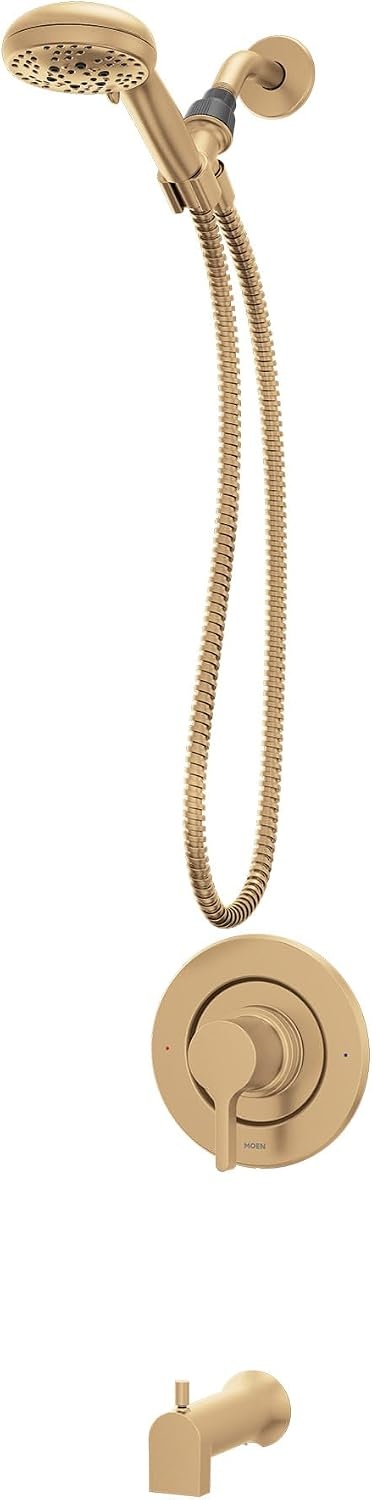image:imageMoen 82775BL Beric SingleHandle Tub and Shower Faucet with Handshower and Metal Hose Valve Included IPS Tub Spout Matte BlackBronzed Gold