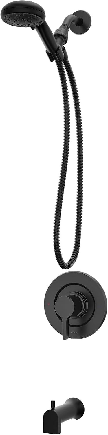 image:imageMoen 82775BL Beric SingleHandle Tub and Shower Faucet with Handshower and Metal Hose Valve Included IPS Tub Spout Matte BlackMatte Black