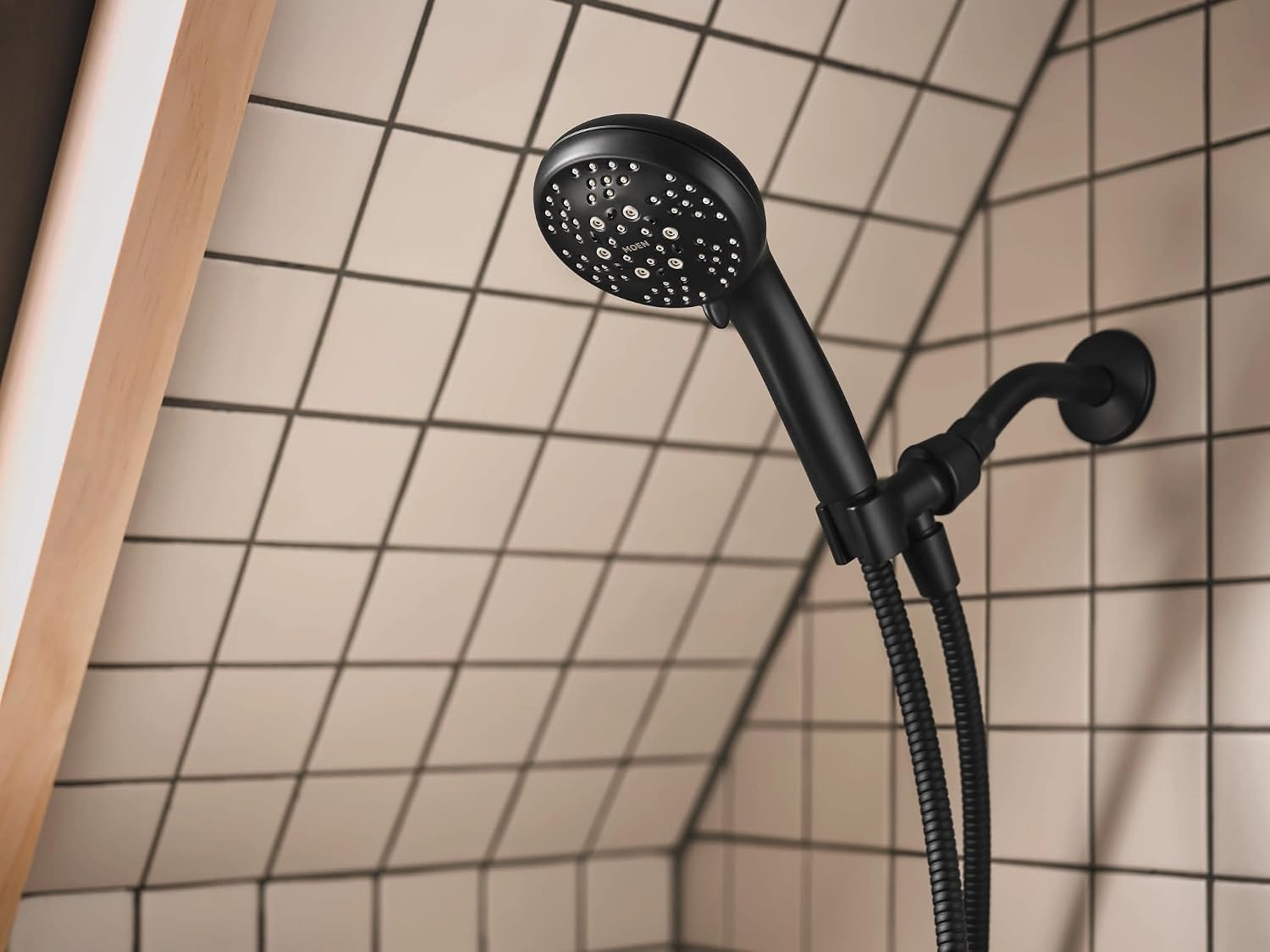 image:imageMoen 82775BL Beric SingleHandle Tub and Shower Faucet with Handshower and Metal Hose Valve Included IPS Tub Spout Matte BlackMatte Black