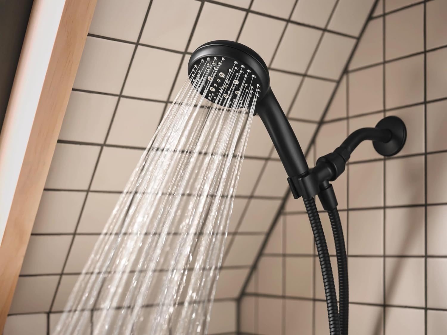 image:imageMoen 82775BL Beric SingleHandle Tub and Shower Faucet with Handshower and Metal Hose Valve Included IPS Tub Spout Matte BlackMatte Black