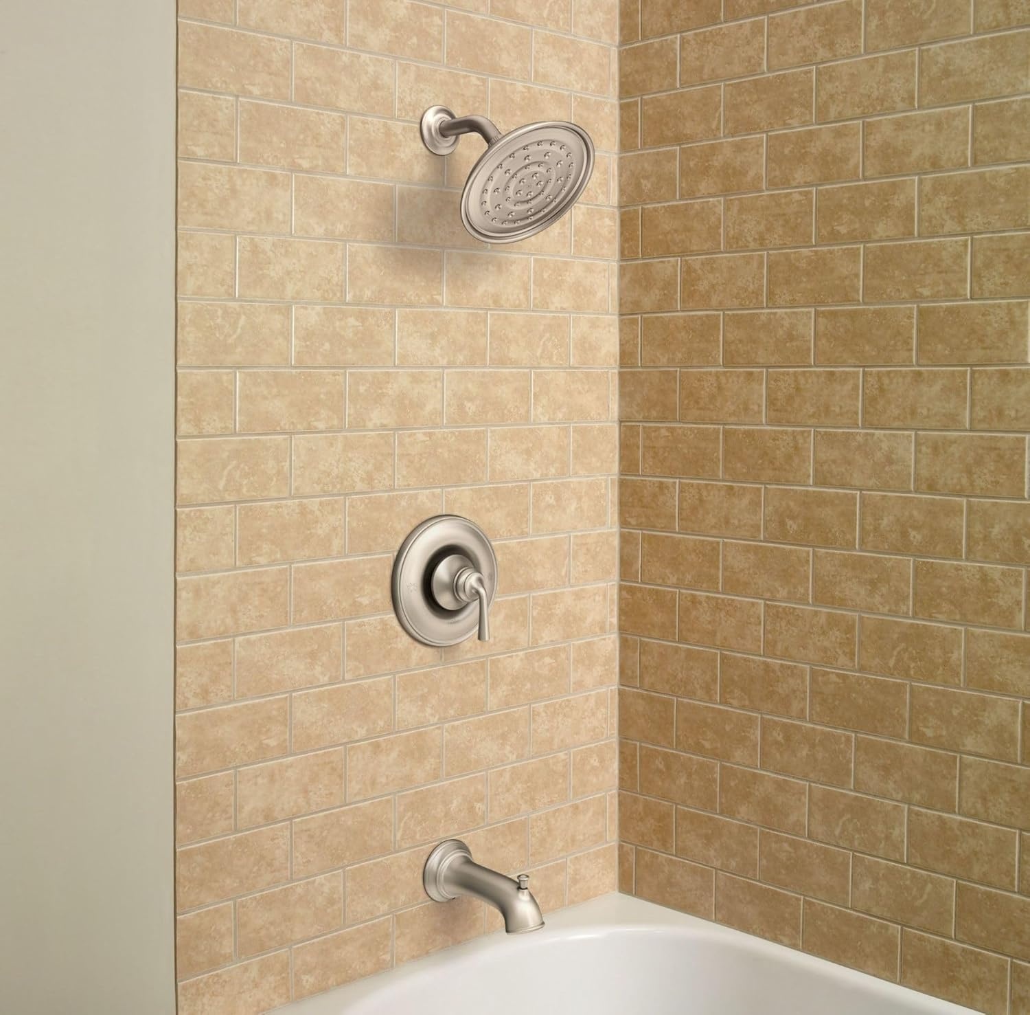 image:imageMoen 82850SRN Wetherly PosiTemp Tub and Shower with Valve Included Spot Resist Brushed Nickel