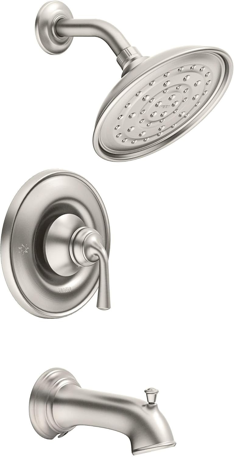 image:imageMoen 82850SRN Wetherly PosiTemp Tub and Shower with Valve Included Spot Resist Brushed Nickel