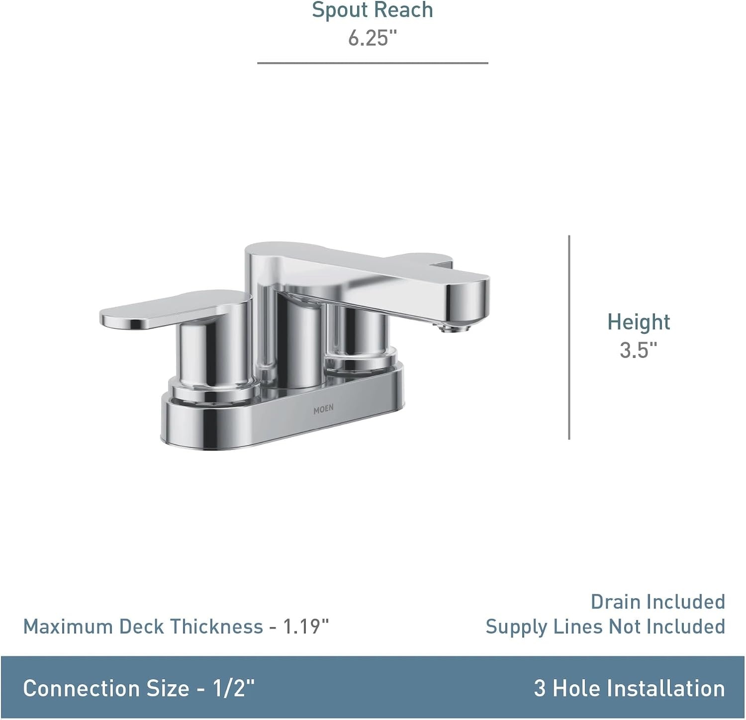image:imageMoen 84015 Laris TwoHandle 4Inch Centerset Bathroom Sink Faucet Chrome Modern 3Hole Faucet with Drain AssemblyMatte Black
