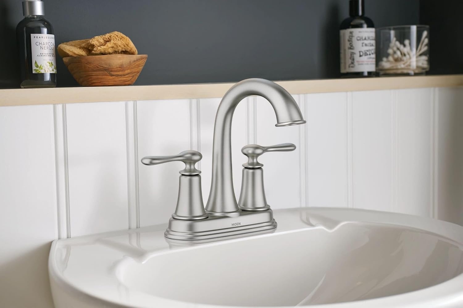 image:imageMoen 84092SRN Ellicott 4 Lavatory Faucet Spot Resist Brushed Nickel