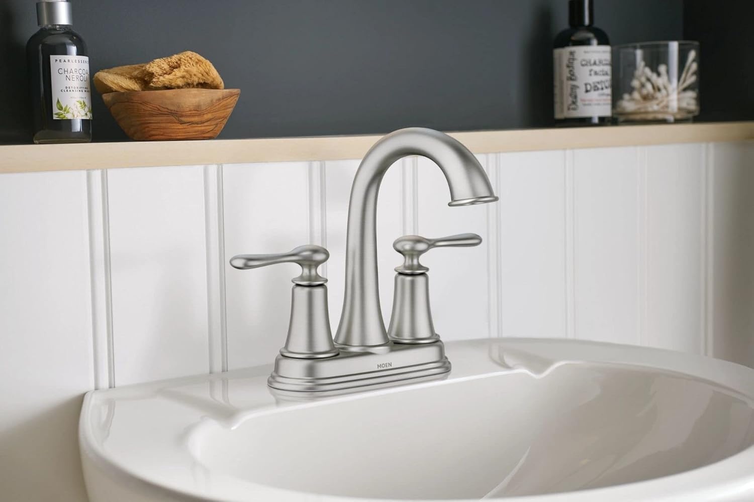 image:imageMoen 84092SRN Ellicott 4 Lavatory Faucet Spot Resist Brushed Nickel