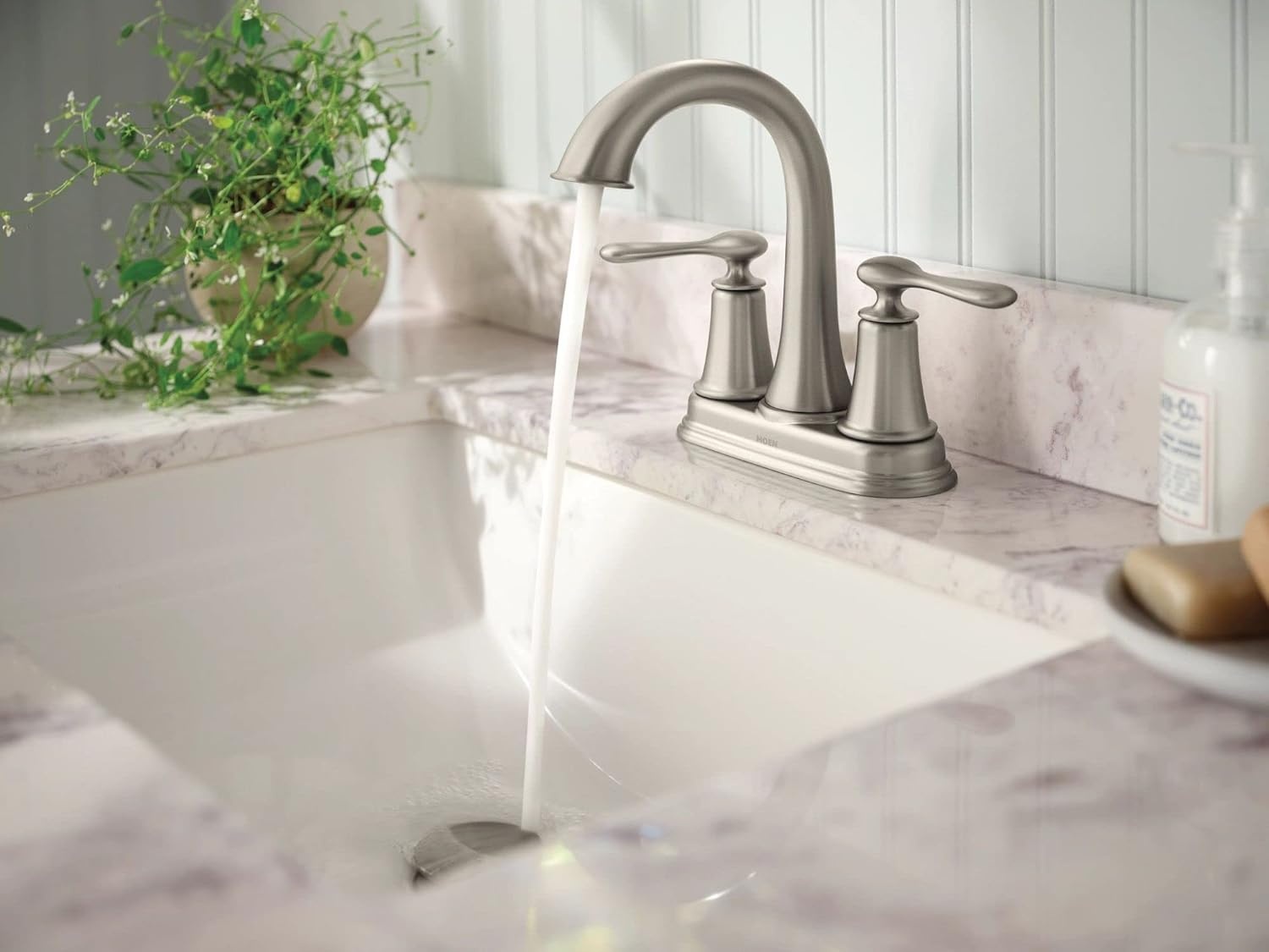 image:imageMoen 84092SRN Ellicott 4 Lavatory Faucet Spot Resist Brushed Nickel