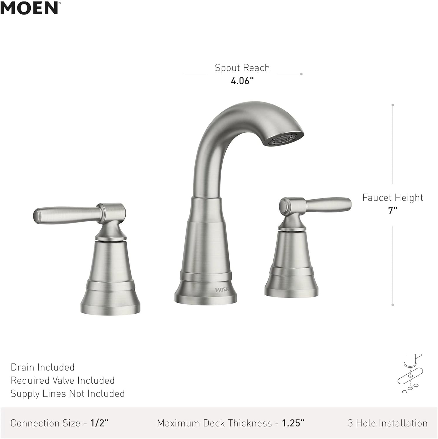 image:imageMoen 84972SRN Halle Widespread 2Handle Bathroom Faucet with Drain Assembly Spot Resist Brushed Nickel 3Hole 816 Adjustable InstallationSpot Resist Nickel