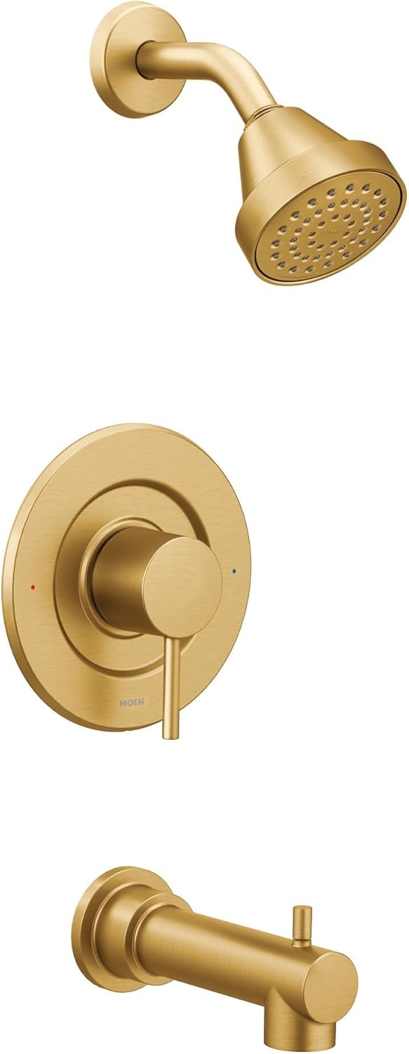 image:imageMoen Align Brushed Gold EcoPerformance Pressure Balancing Modern Tub and Shower Trim Kit with Showerhead Lever Handle and Tub Spout Valve Required T2193EPBGBrushed Gold