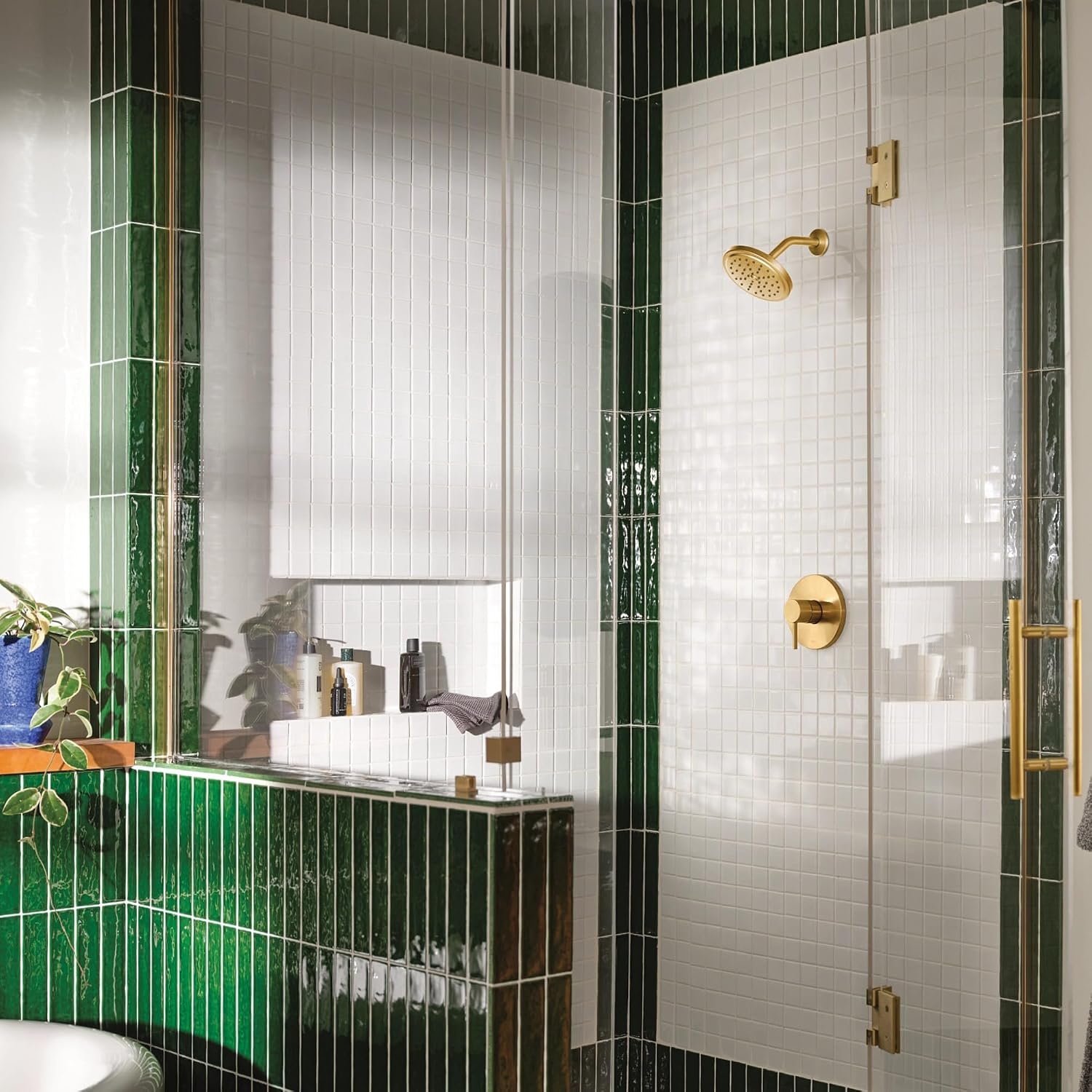 image:imageMoen Align Brushed Gold MCORE 3Series Shower Trim Kit with Wide Showerhead and Lever Handle Valve Required UT3292BGBrushed Gold