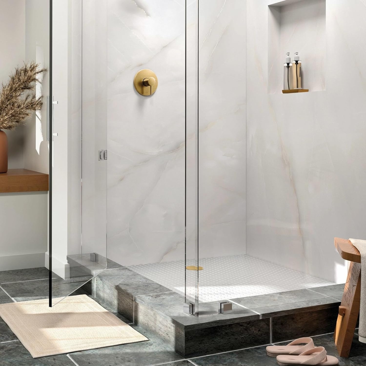 image:imageMoen Align Brushed Gold PosiTemp Pressure Balancing EcoPerformance Modern Shower Trim Kit Valve Required T2192EPBGBrushed Gold