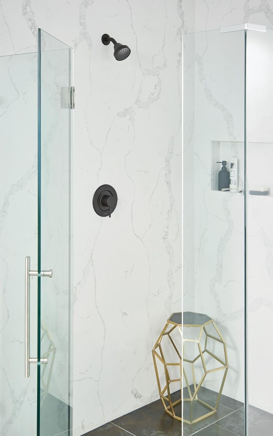 image:imageMoen Align Brushed Gold PosiTemp Pressure Balancing EcoPerformance Modern Shower Trim Kit Valve Required T2192EPBGMatte Black