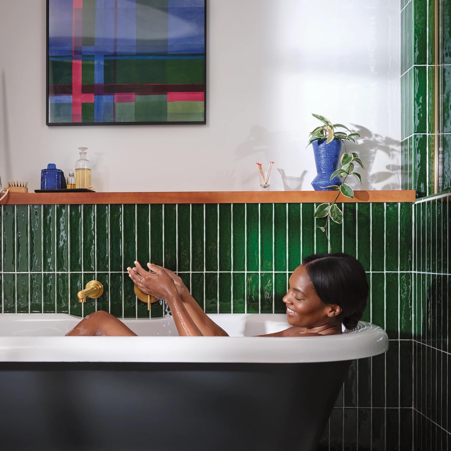 image:imageMoen Align Brushed Gold Single Handle Wall Mount Tub Filler High Flow Tub Faucet with 10 Spout Reach WT391BG