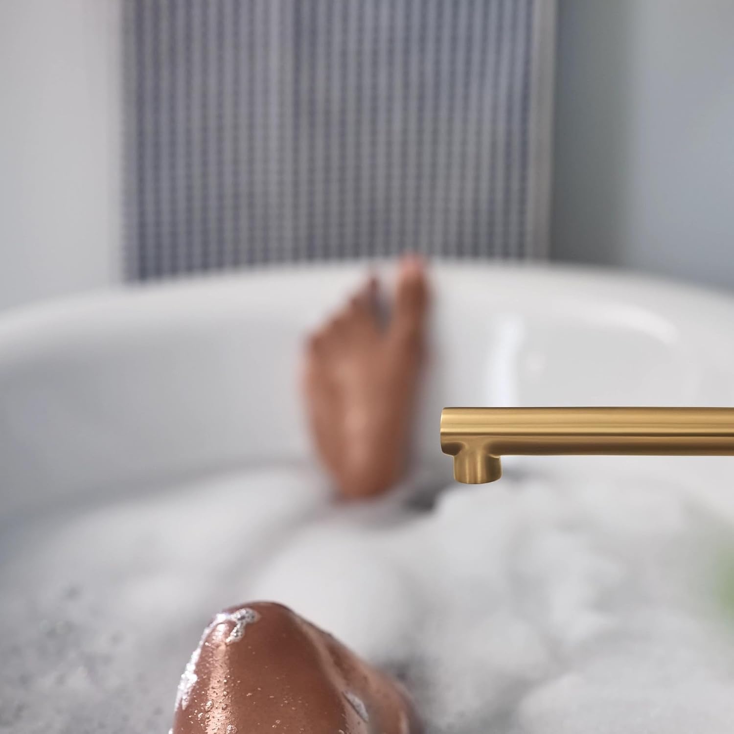 image:imageMoen Align Brushed Gold Single Handle Wall Mount Tub Filler High Flow Tub Faucet with 10 Spout Reach WT391BG