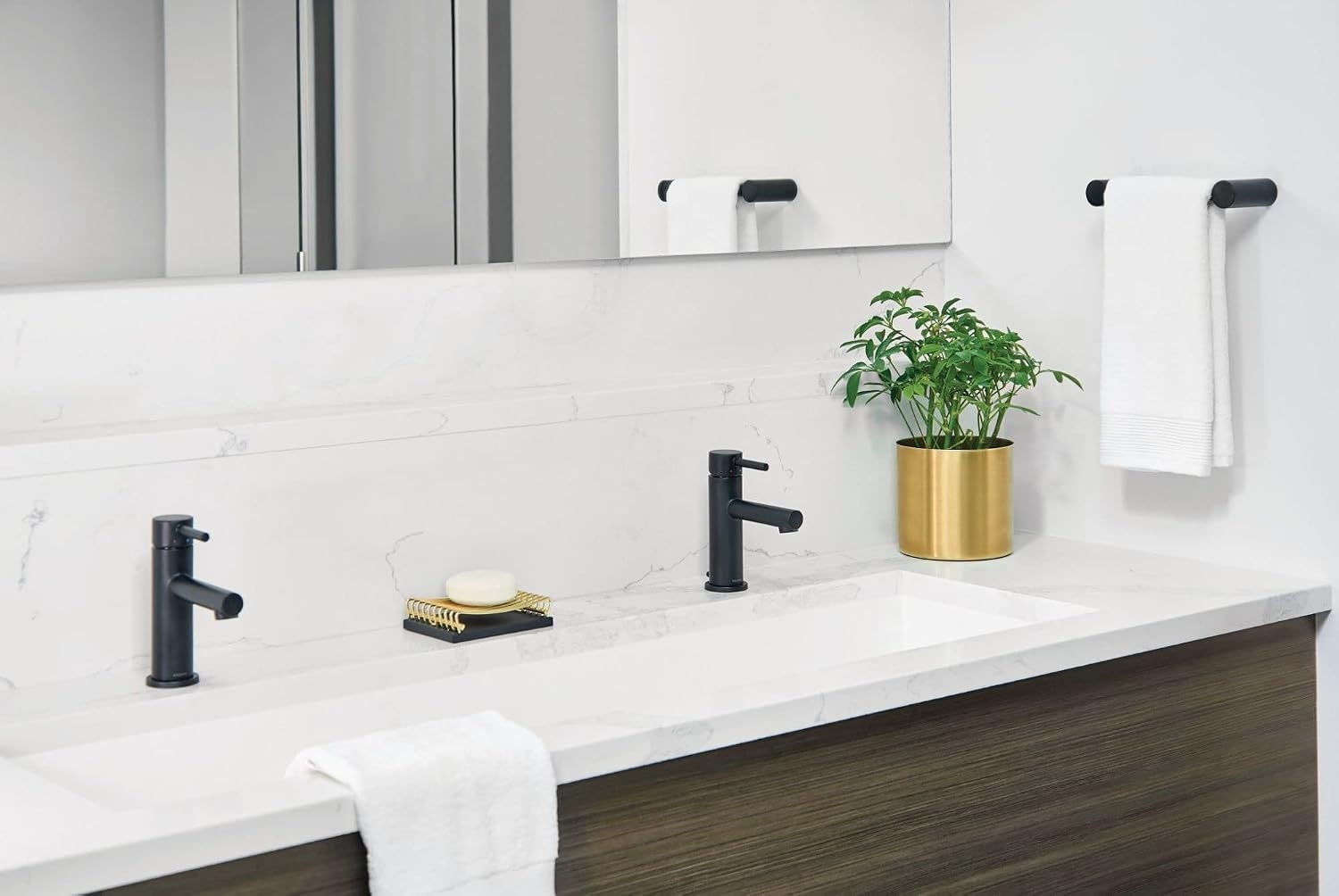 image:imageMoen Align Chrome OneHandle Modern Bathroom Faucet with Drain Assembly and Optional Deckplate 6190Matte Black