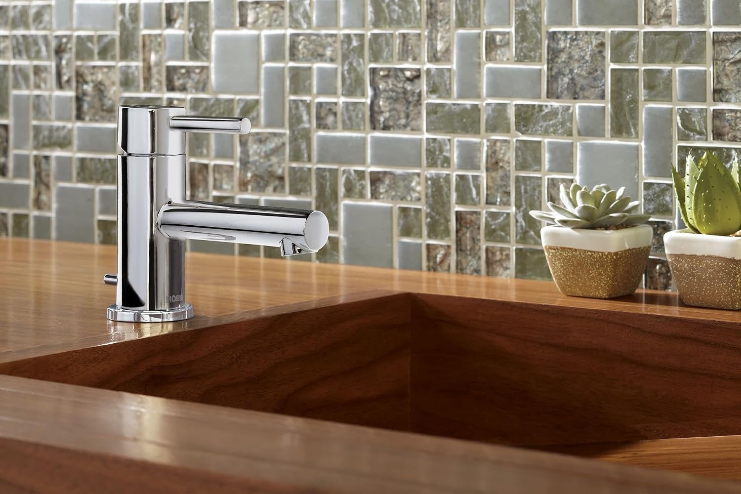 image:imageMoen Align Chrome OneHandle Single Hole Low Profile Modern Bathroom Faucet with Drain Assembly 6191Chrome