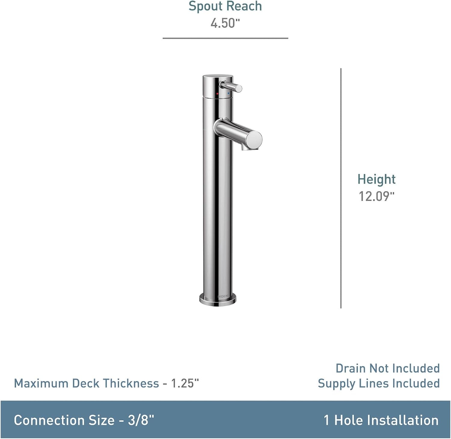 image:imageMoen Align Chrome OneHandle Single Hole Modern Vessel Sink Bathroom Faucet 6192Chrome