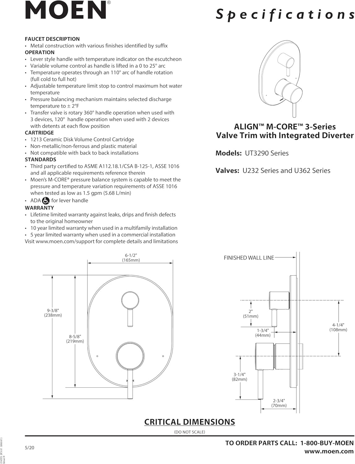 image:imageMoen Align MCORE 3Series 2Handle Shower Faucet Trim Kit Valve Required Tub and Shower Trim with Lever Handles Brushed Nickel UT3290BNChrome