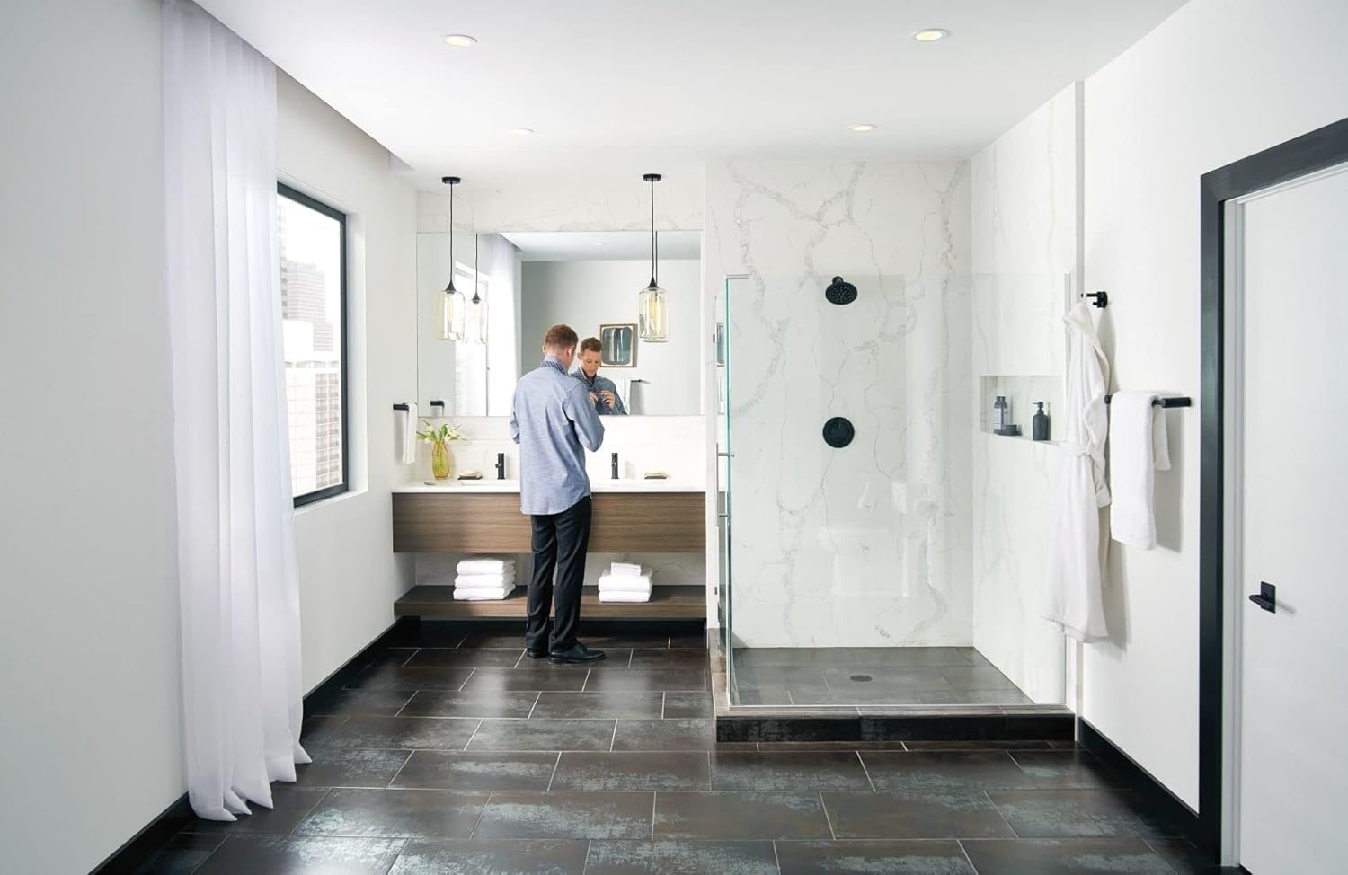 image:imageMoen Align Matte Black PosiTemp Pressure Balancing Modern Shower Trim Kit without Showerhead Valve Required T2192NHBLPack of 3