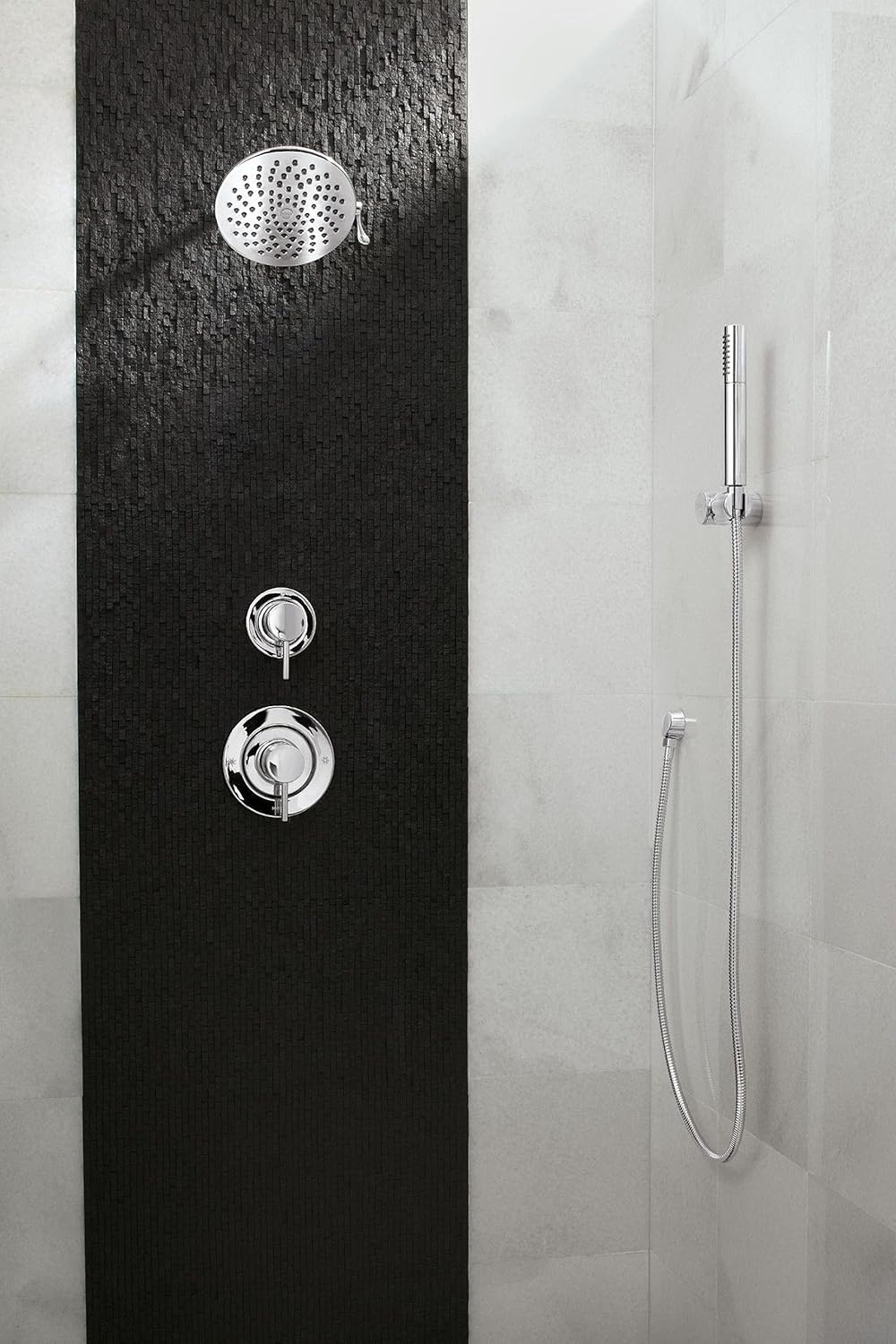 image:imageMoen Align Matte Black Pressure Balancing Modern Trim Kit Featuring Bathroom Shower Lever Handle for Temperature Adjustment PosiTemp Valve Required T2191BLChrome