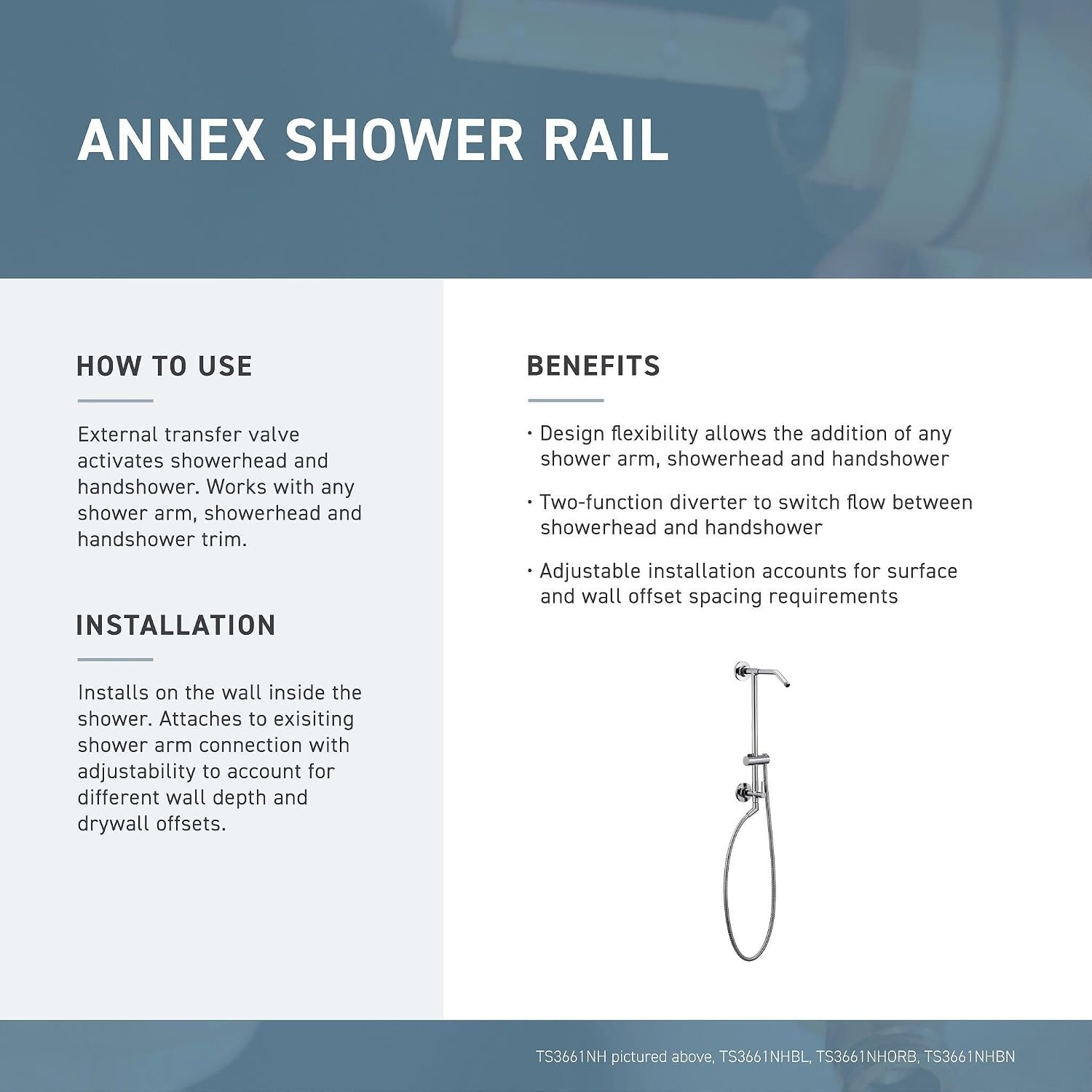 image:imageMoen Annex Chrome Shower Slidebar and Shower Hose System Trim Valve Required TS3661NHBrushed Nickel
