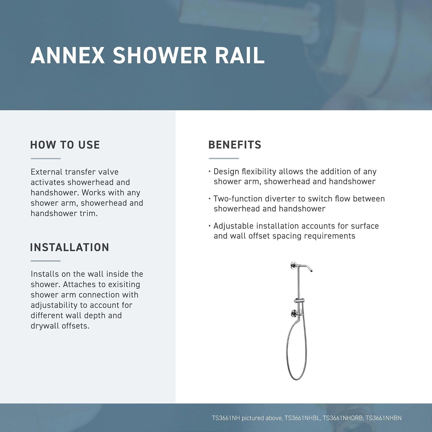 image:imageMoen Annex Chrome Shower Slidebar and Shower Hose System Trim Valve Required TS3661NHOil Rubbed Bronze