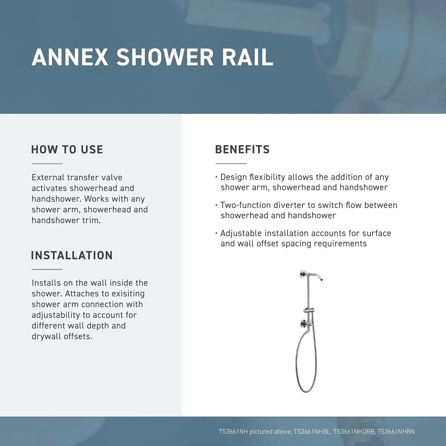 image:imageMoen Annex Chrome Shower Slidebar and Shower Hose System Trim Valve Required TS3661NHOil Rubbed Bronze