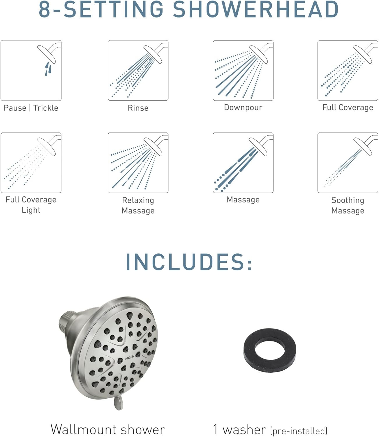 image:imageMoen Attune Shower Head with Handheld Sprayer 6 Shower Head Spray Settings Chrome Finish 218H0Brushed Nickel