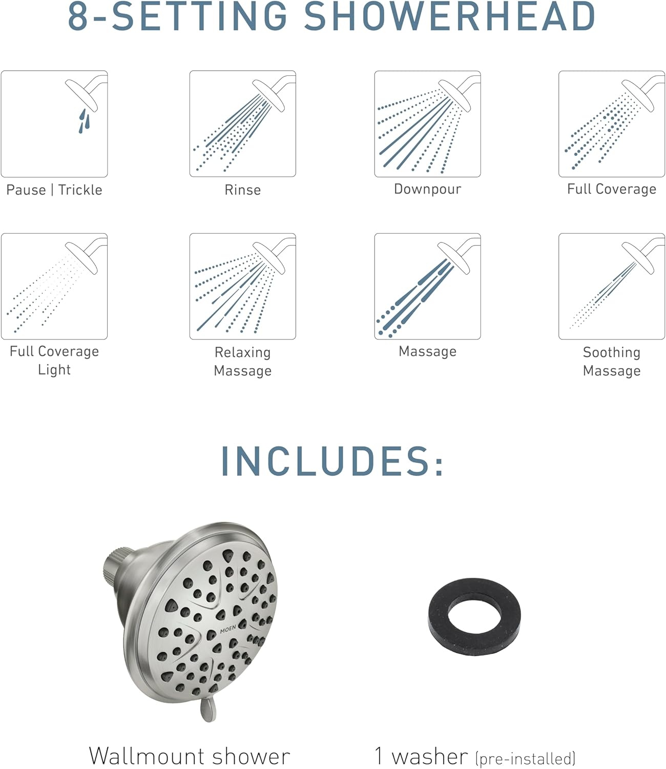 image:imageMoen Attune Shower Head with Handheld Sprayer 6 Shower Head Spray Settings Chrome Finish 218H0Brushed Nickel