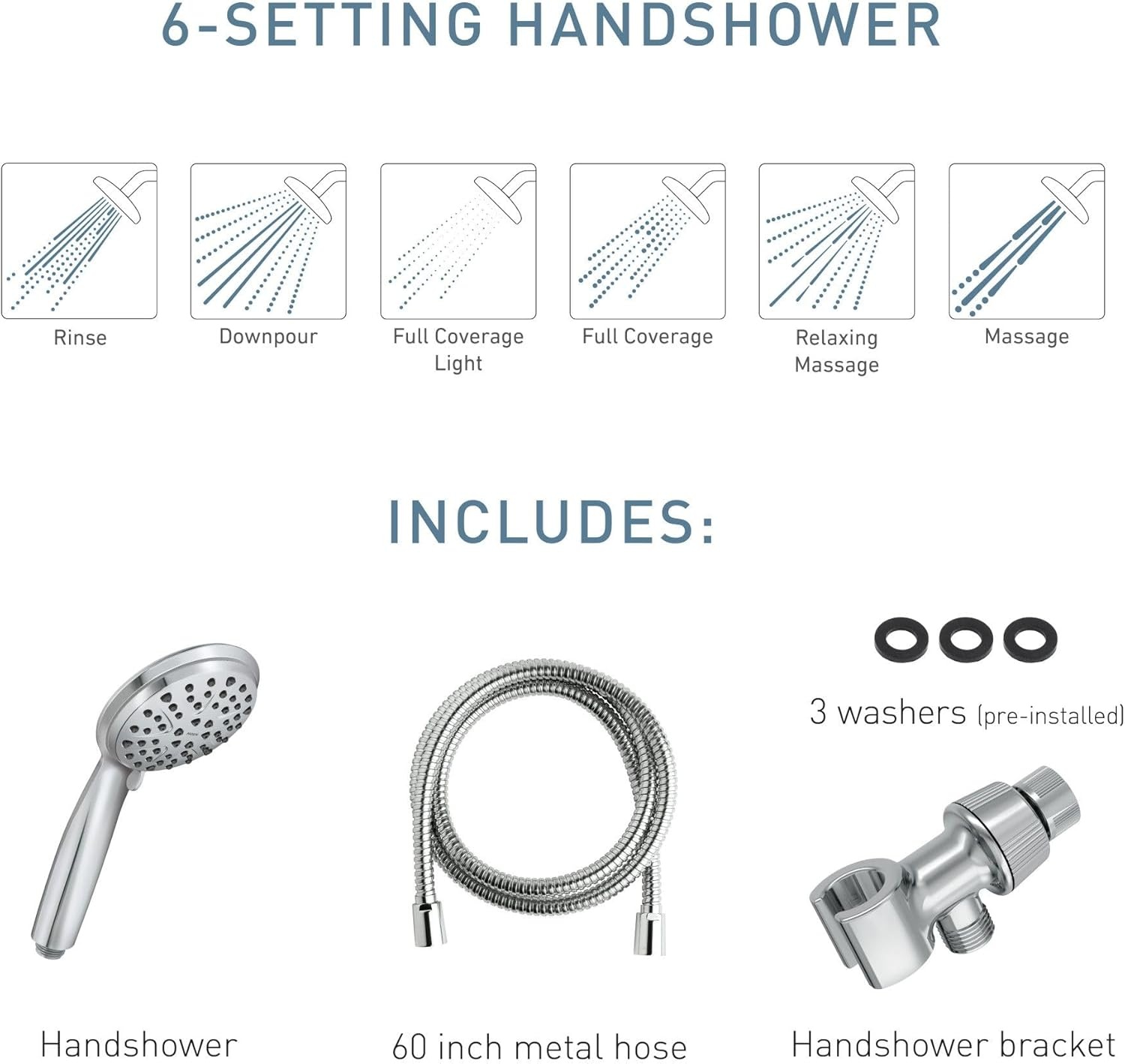 image:imageMoen Attune Shower Head with Handheld Sprayer 6 Shower Head Spray Settings Chrome Finish 218H0Chrome