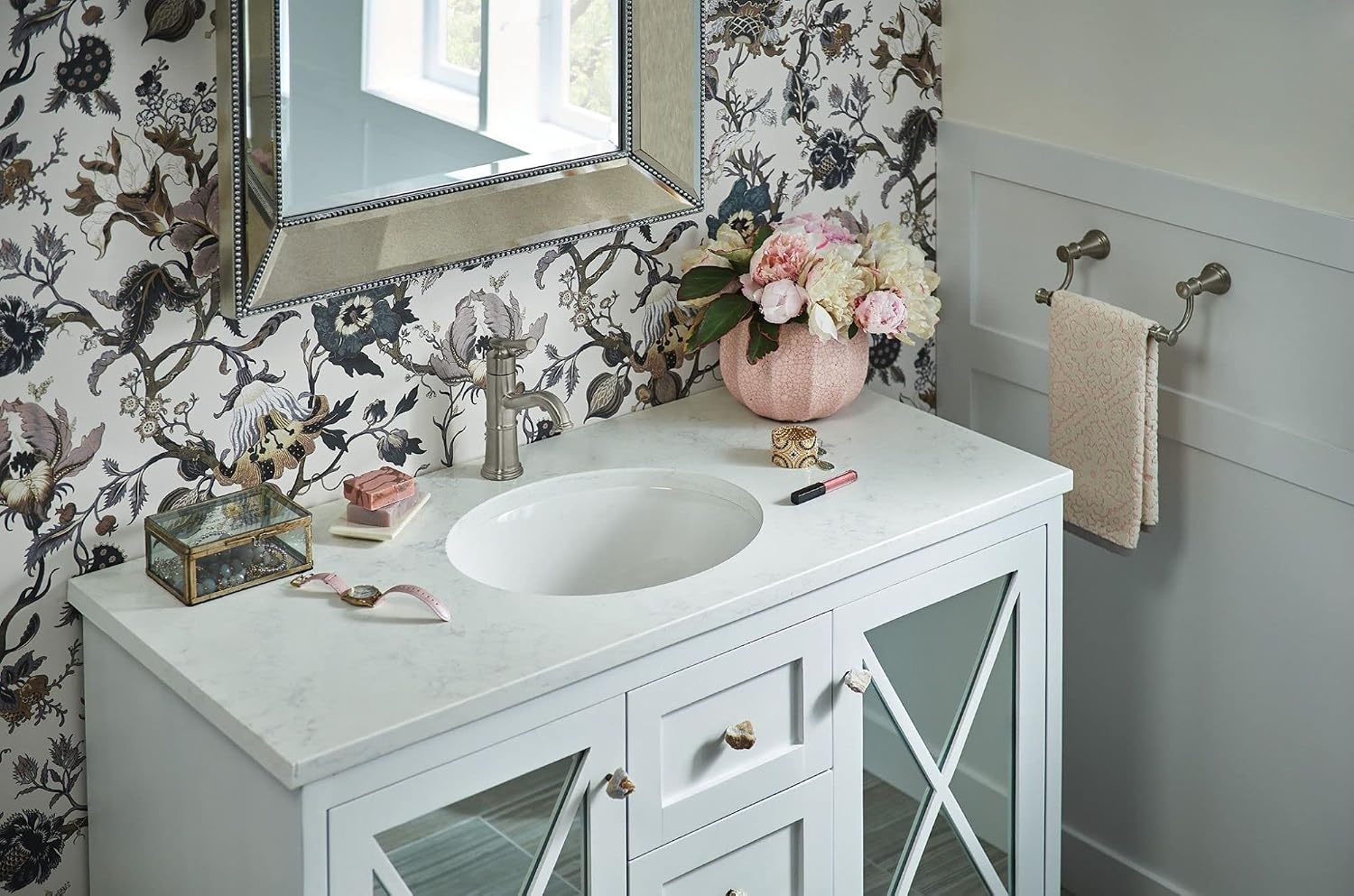 image:imageMoen Belfield Chrome OneHandle Bathroom Sink Faucet with Drain Assembly and Optional Deckplate 6402Brushed Nickel
