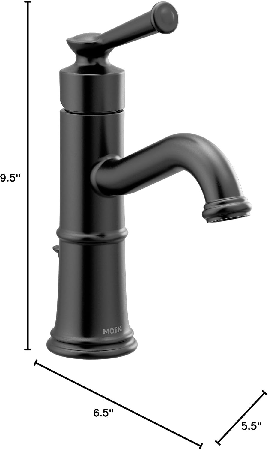 image:imageMoen Belfield Matte Black OneHandle Bathroom Sink Faucet with Drain Assembly and Optional Deckplate 6402BL