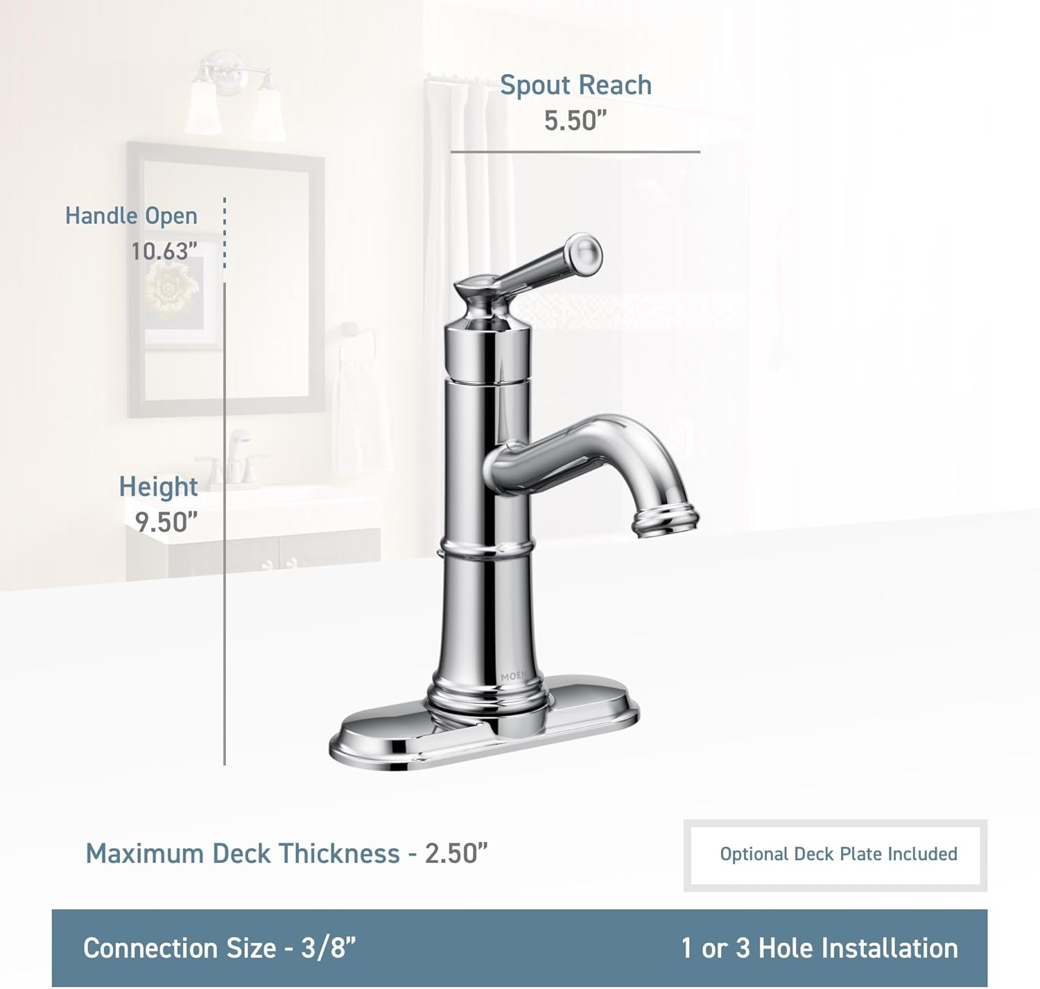 image:imageMoen Belfield Matte Black OneHandle Bathroom Sink Faucet with Drain Assembly and Optional Deckplate 6402BL