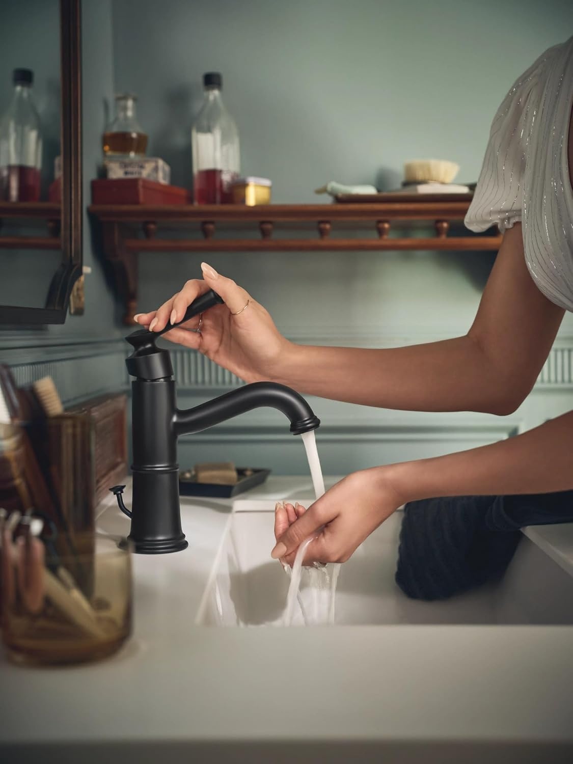 image:imageMoen Belfield Matte Black OneHandle Bathroom Sink Faucet with Drain Assembly and Optional Deckplate 6402BL