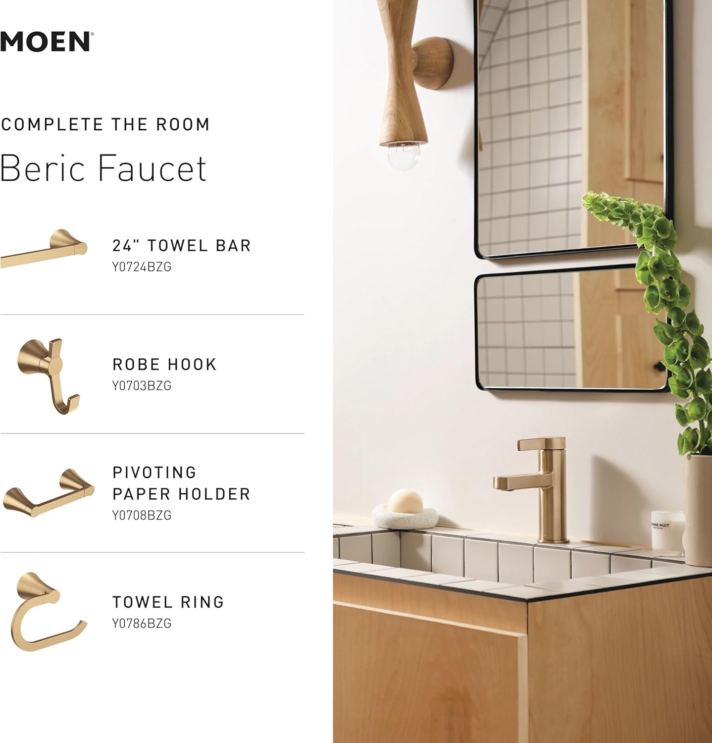 image:imageMoen Beric Matte Black Modern OneHandle Single Hole Bathroom Faucet with Drain Assembly and Optional Deckplate for Your Bath Sink 84774BLBronzed Gold