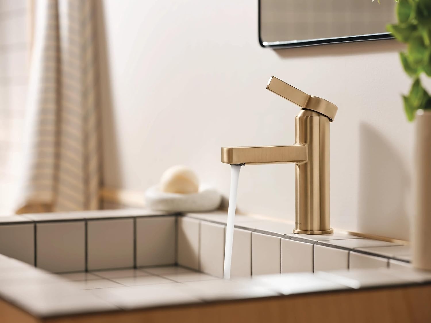 image:imageMoen Beric Matte Black Modern OneHandle Single Hole Bathroom Faucet with Drain Assembly and Optional Deckplate for Your Bath Sink 84774BLBronzed Gold