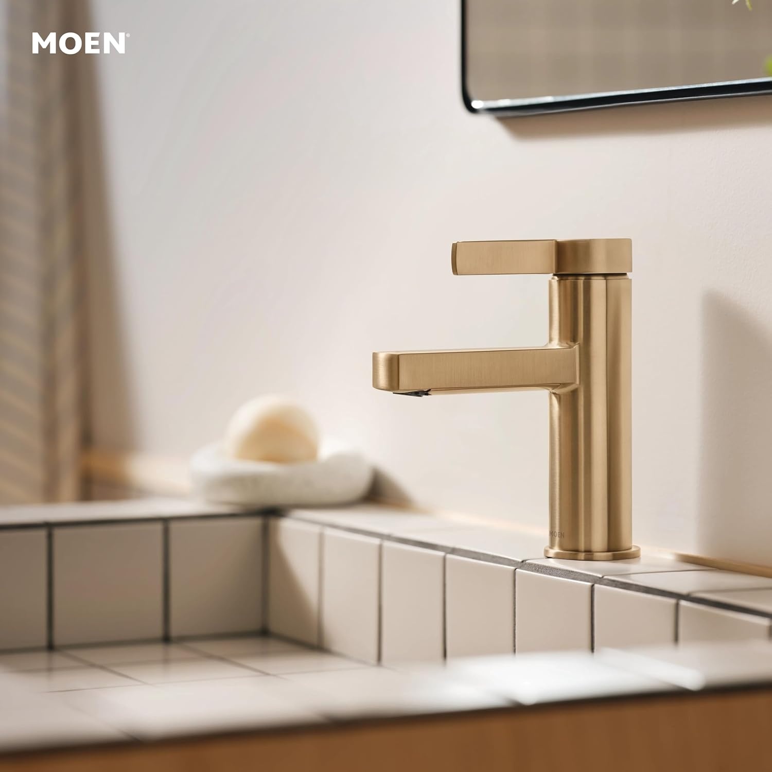 image:imageMoen Beric Matte Black Modern OneHandle Single Hole Bathroom Faucet with Drain Assembly and Optional Deckplate for Your Bath Sink 84774BLBronzed Gold