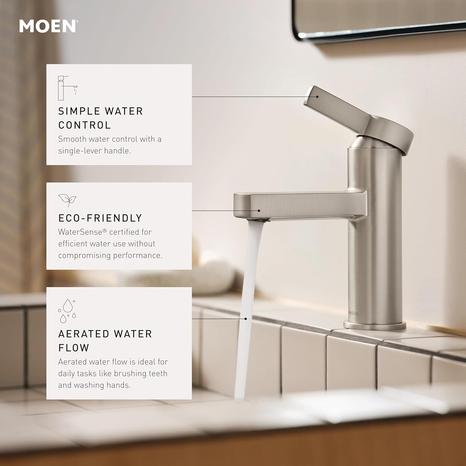 image:imageMoen Beric Matte Black Modern OneHandle Single Hole Bathroom Faucet with Drain Assembly and Optional Deckplate for Your Bath Sink 84774BLBronzed Gold