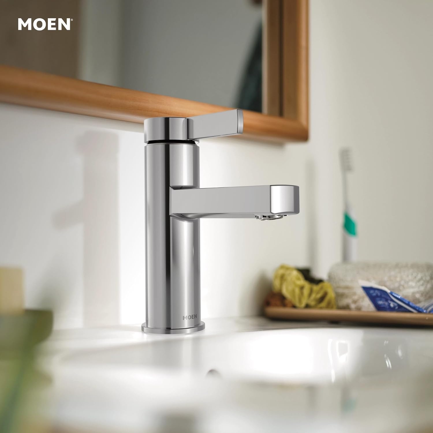 image:imageMoen Beric Matte Black Modern OneHandle Single Hole Bathroom Faucet with Drain Assembly and Optional Deckplate for Your Bath Sink 84774BLChrome