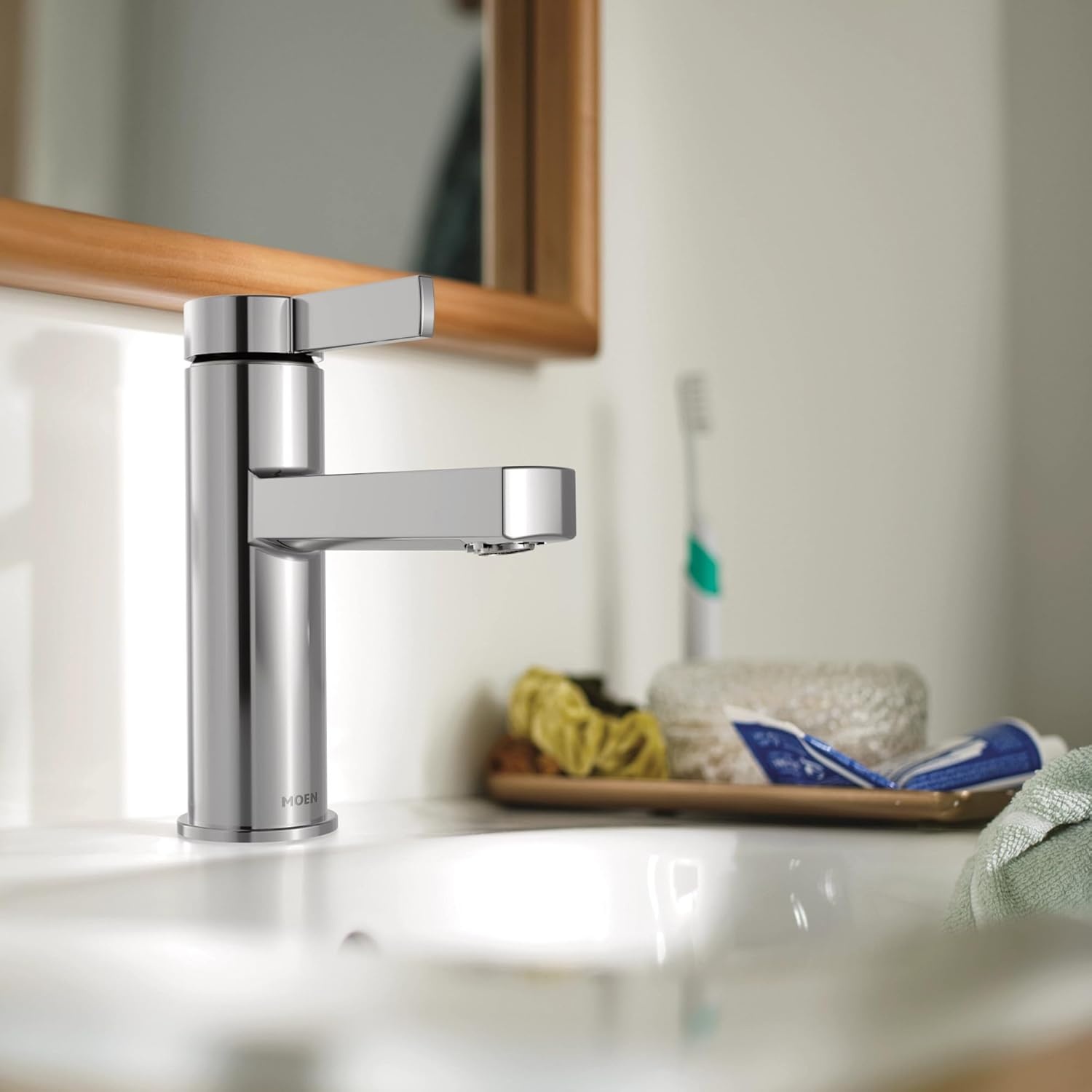 image:imageMoen Beric Matte Black Modern OneHandle Single Hole Bathroom Faucet with Drain Assembly and Optional Deckplate for Your Bath Sink 84774BLChrome