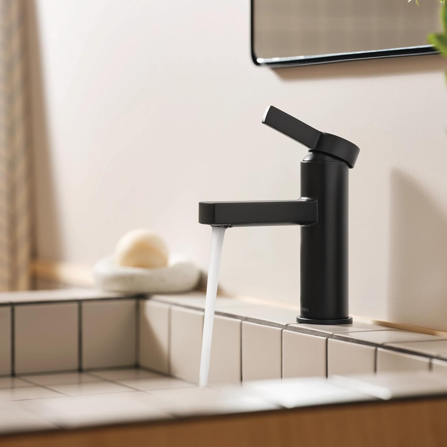 image:imageMoen Beric Matte Black Modern OneHandle Single Hole Bathroom Faucet with Drain Assembly and Optional Deckplate for Your Bath Sink 84774BLMatte Black