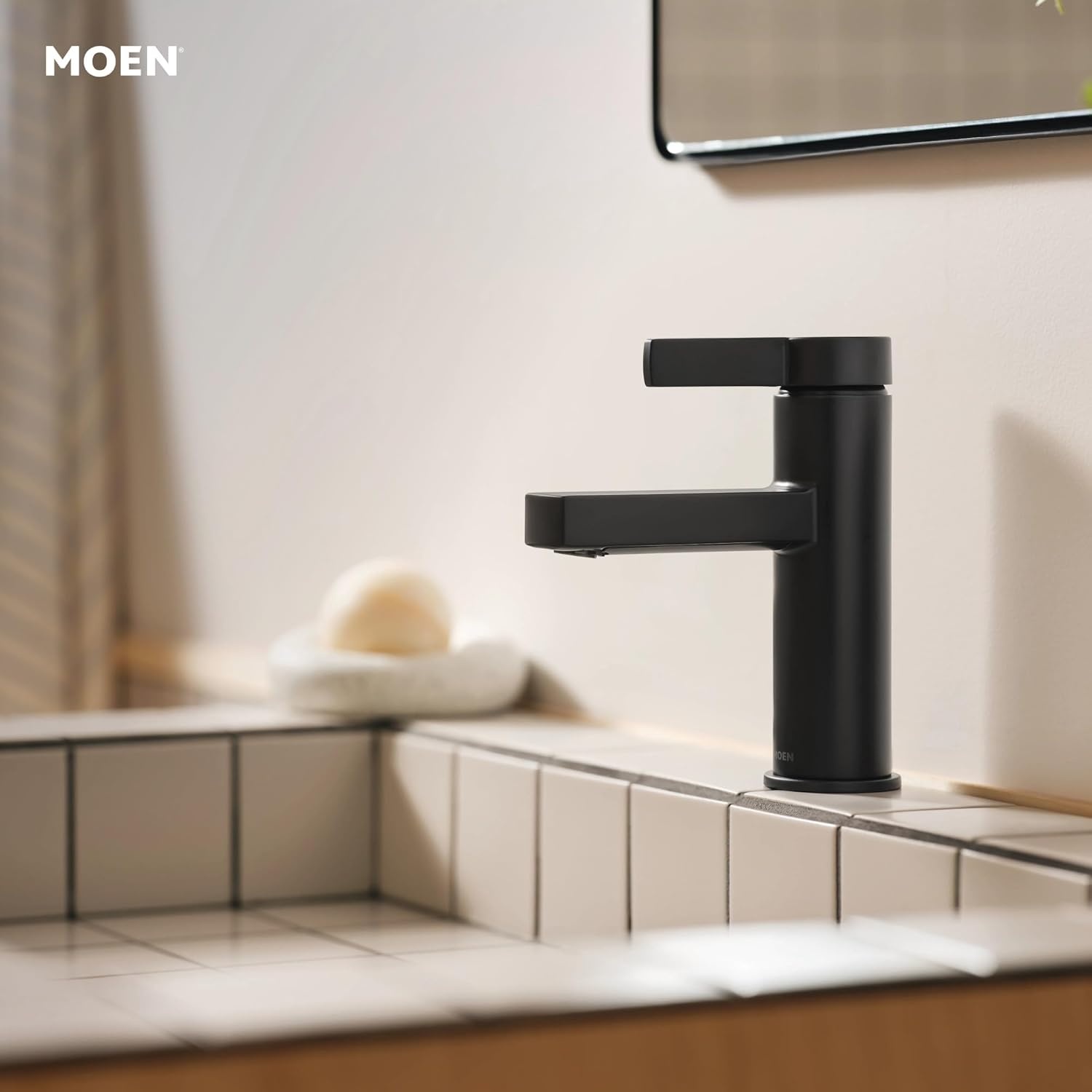 image:imageMoen Beric Matte Black Modern OneHandle Single Hole Bathroom Faucet with Drain Assembly and Optional Deckplate for Your Bath Sink 84774BLMatte Black