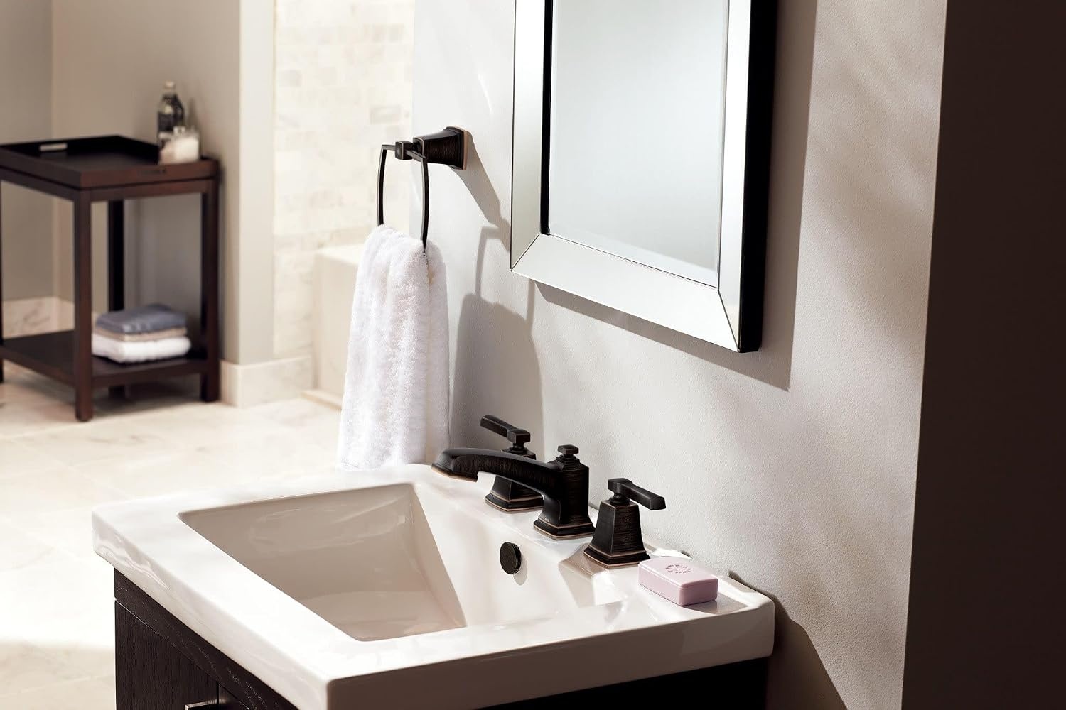 image:imageMoen Boardwalk TwoHandle High Arc Widespread Bathroom Sink Faucet for 3Hole Setups with Valve Included Mediterranean Bronze TV6220BRBMediterranean Bronze