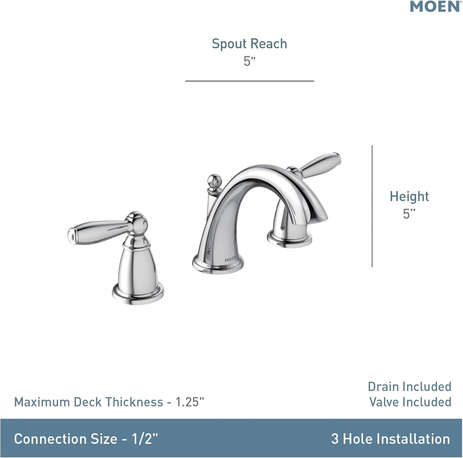 image:imageMoen Brandtford Brushed Nickel TwoHandle High Arc Widespread Bathroom Sink Faucet for 3Hole Setups with Valve Included TV6620BN