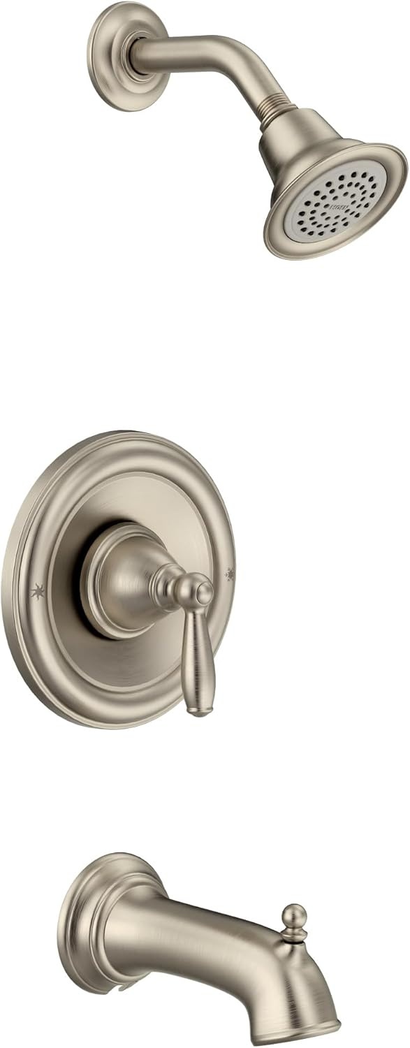 image:imageMoen Brantford Brushed Nickel PosiTemp Pressure Balancing EcoPerformance HighPressure Shower Trim Kit with Showerhead Lever Handle and Tub Spout Valve Required T2153EPBNBrushed Nickel