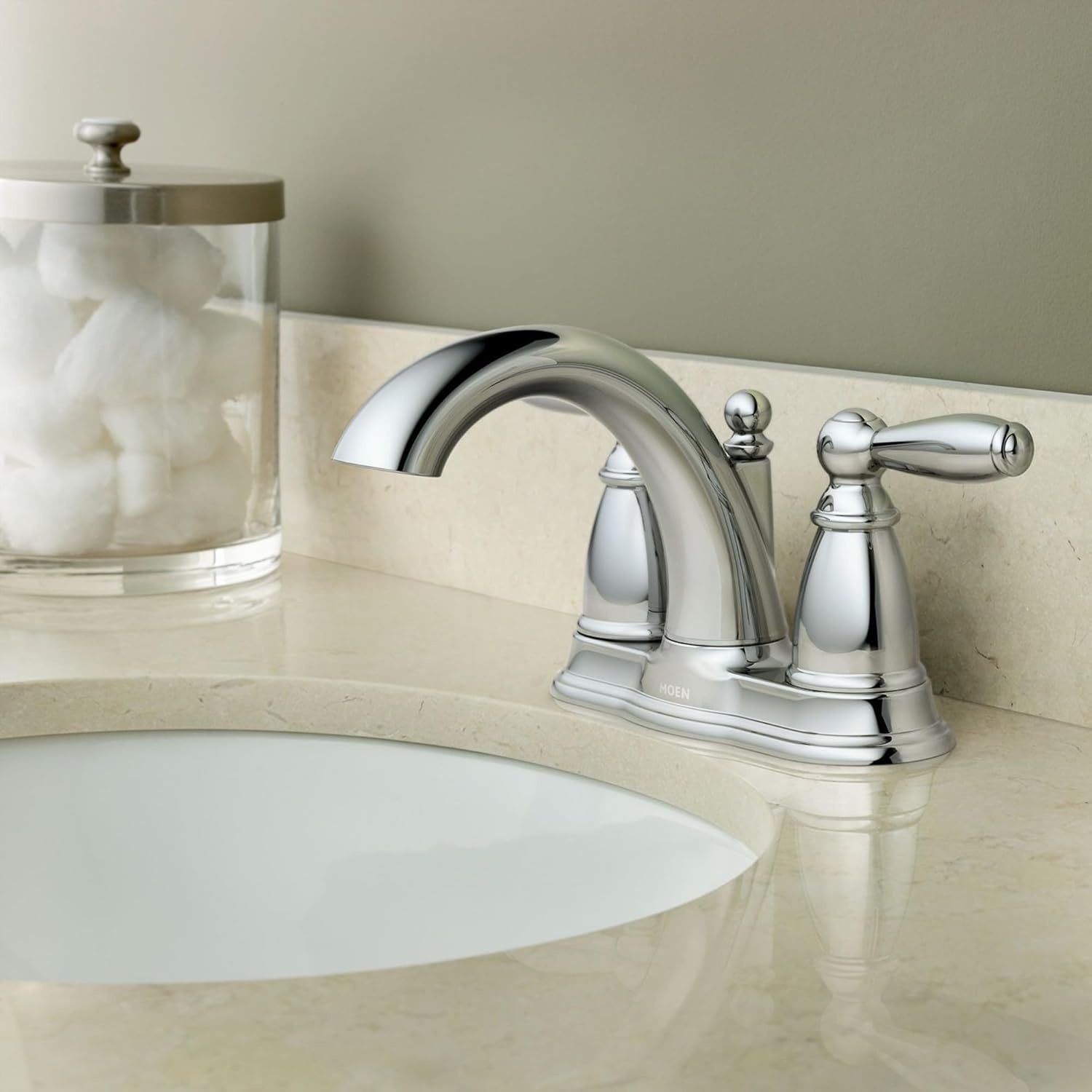 image:imageMoen Brantford Chrome TwoHandle LowArc Traditional Centerset Bathroom Faucet with Drain Assembly 6610Faucet