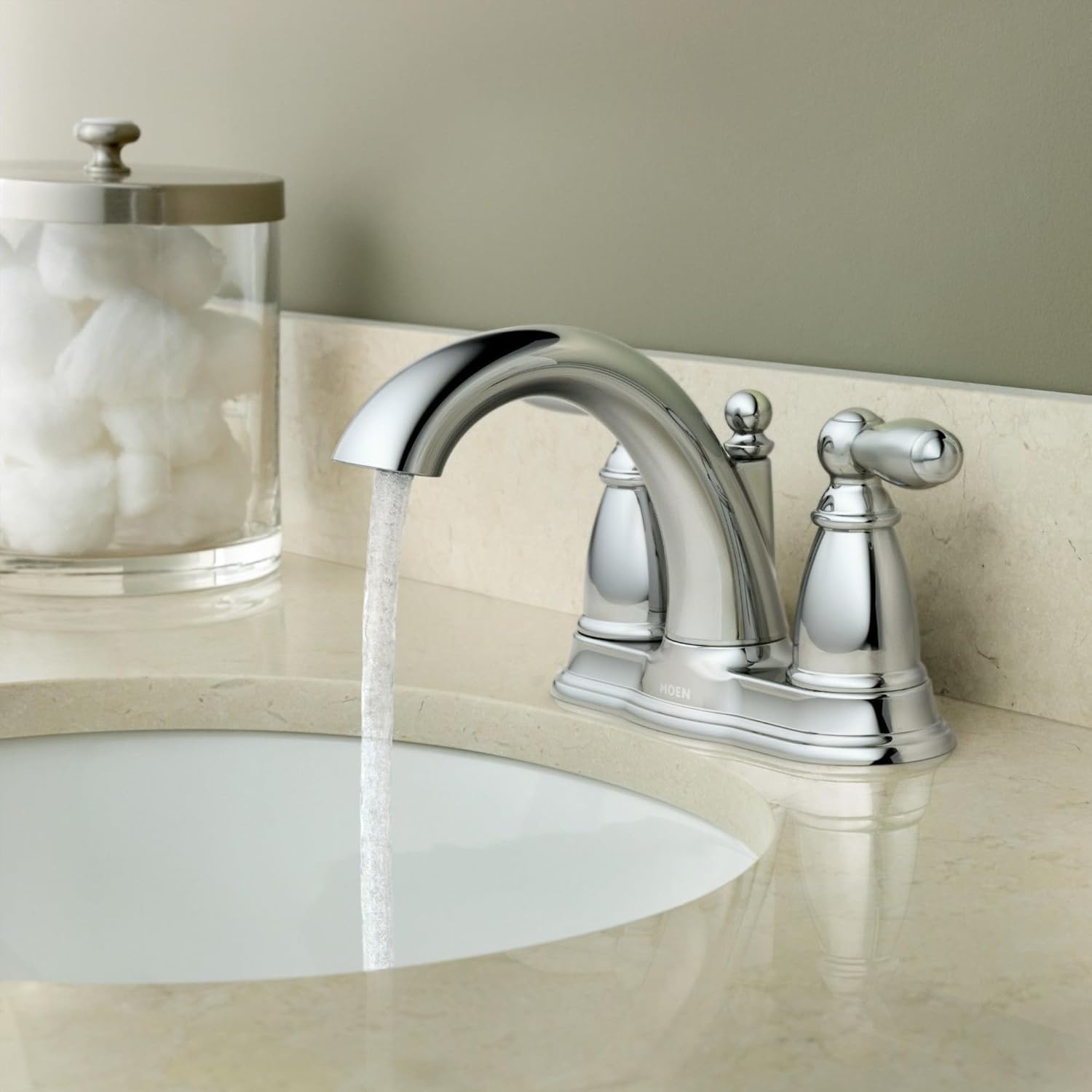 image:imageMoen Brantford Chrome TwoHandle LowArc Traditional Centerset Bathroom Faucet with Drain Assembly 6610Faucet