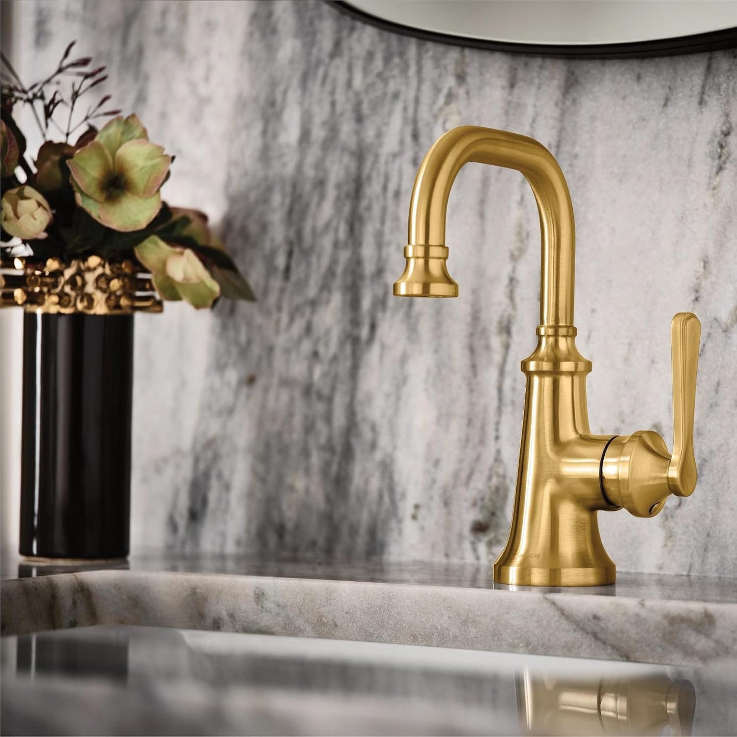 image:imageMoen Brushed Gold Colinet OneHandle Single Hole Traditional Bathroom Sink Faucet S44101BG